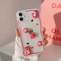 for iphone 13 11 12 pro max x xr xsmax case cute cartoon 3d pink bear phone case for iphone mini 7 8 plus transparent soft cover