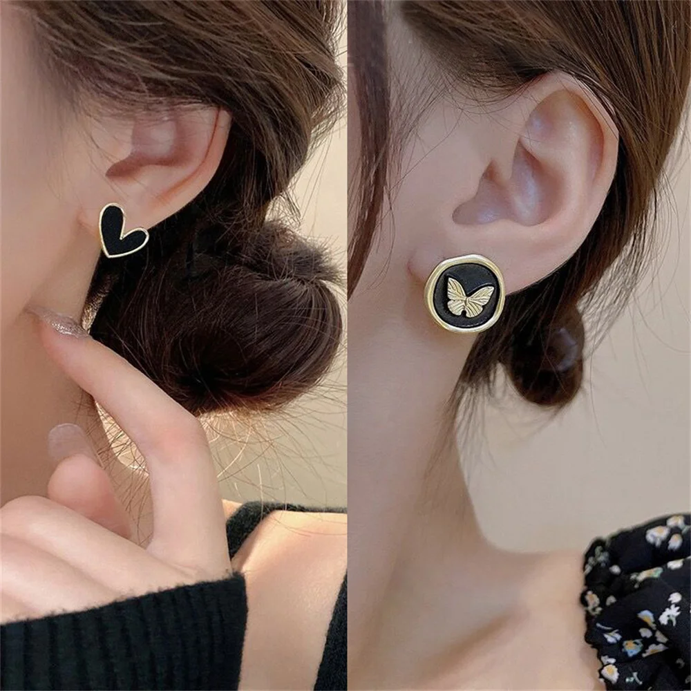 

NCEE Trendy Korean Sweet Butterfly Stud Earrings For Women Lovely Sweet Grey Leaf Metal Earring Girl Party Engagement Jewelry