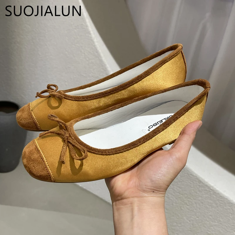 SUOJIAUN 2023 Spring New Women Flats Ballet Fashion Bow-knot Flats Female Shallow Ballerina Slip On Moccasin Mixed Colors Mujer