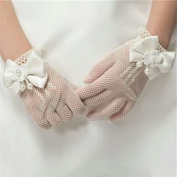 1pair creative mesh bow knot formal dress up wedding decoration gloves bridal girls mittens lace short childrens finger gloves