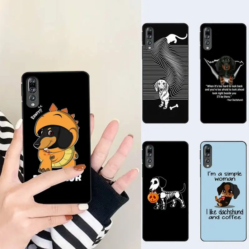 

Cute Cartoon Dachshund Dog Phone Case For HUAWEI P10 P20 P30 P40 Mate 30 40 Lite Pro Fundas Shell Cover