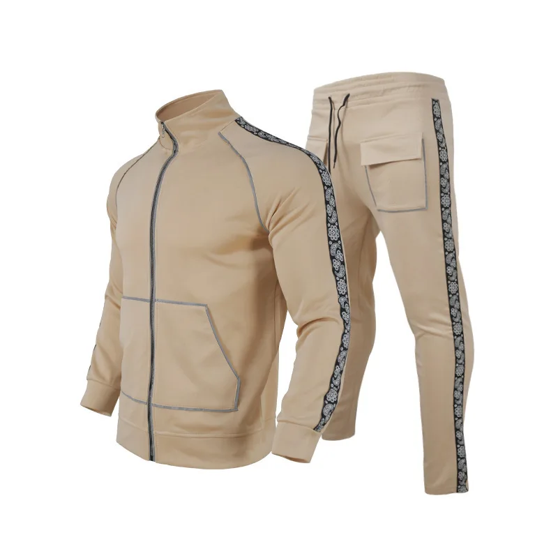 

New men's spring and autumn sports and leisure reflective long-sleeved trousers suit men's trend loose suit