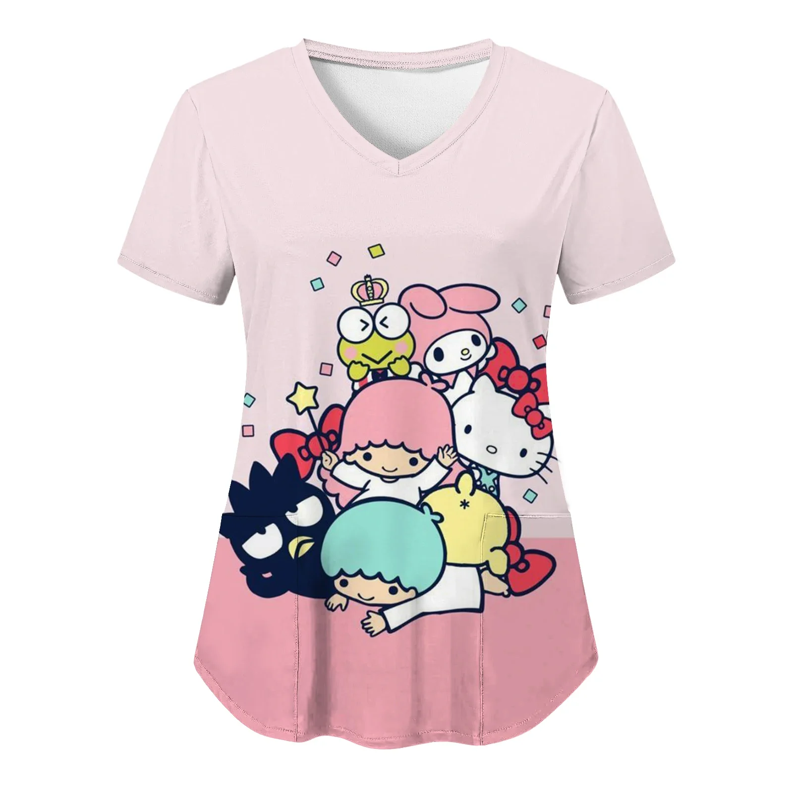 Женская блузка с коротким рукавом V-образным вырезом и принтом Hello Kitty