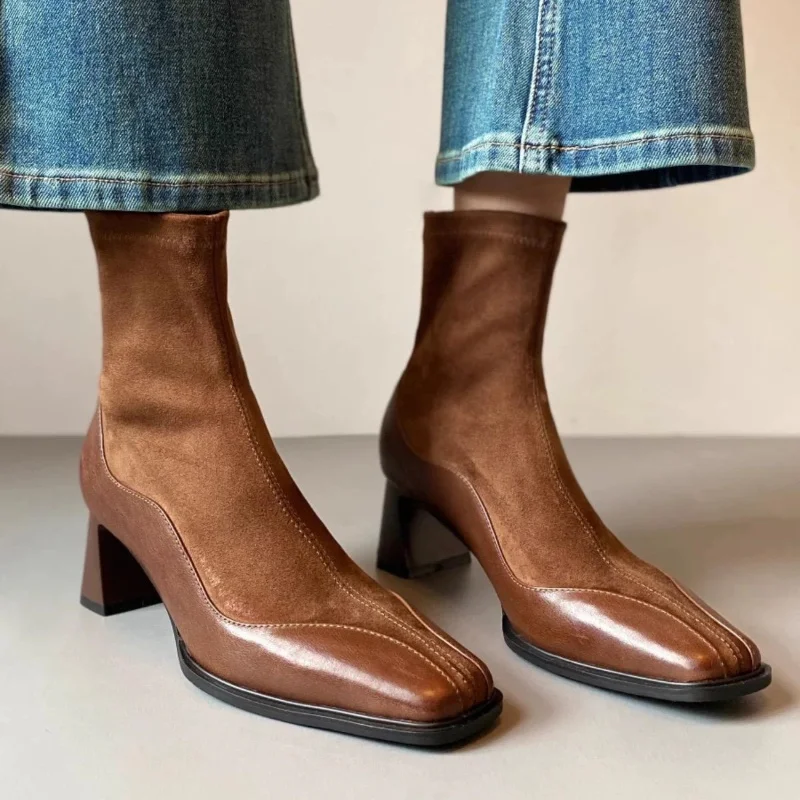 Замшевые женские ботильоны обувь на высоком каблуке новинка зимы 2025 года