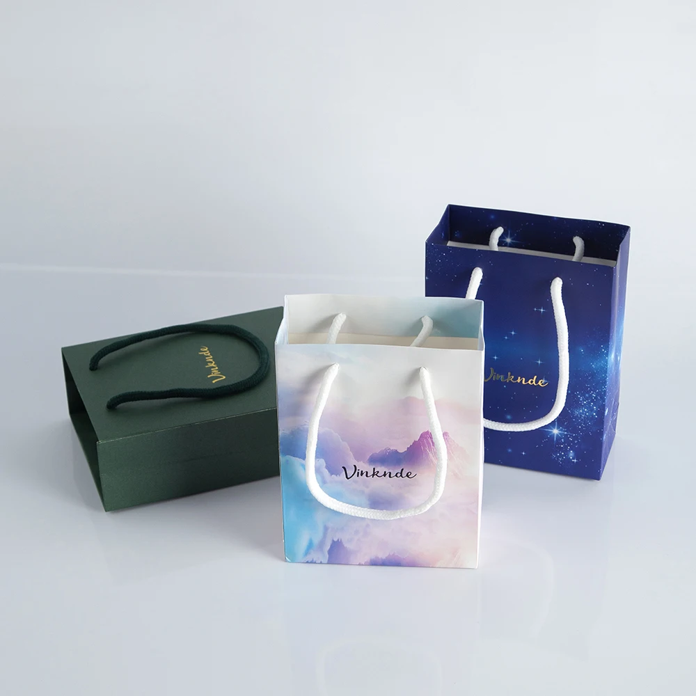 Bulk Small Business Paper Tote Bags 12x5.7x16cm Small Size Custom Logo Shopping Birthday Wedding Gift Storage Bags with Handles