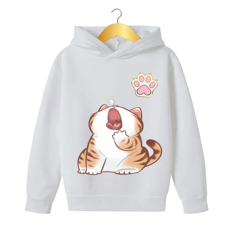 

Funny Animal Hoodies Coat Clothing for Girls, Cute Cats White Stranger Things Hooding Top，Spring and Fall Anime Hooded for Kids