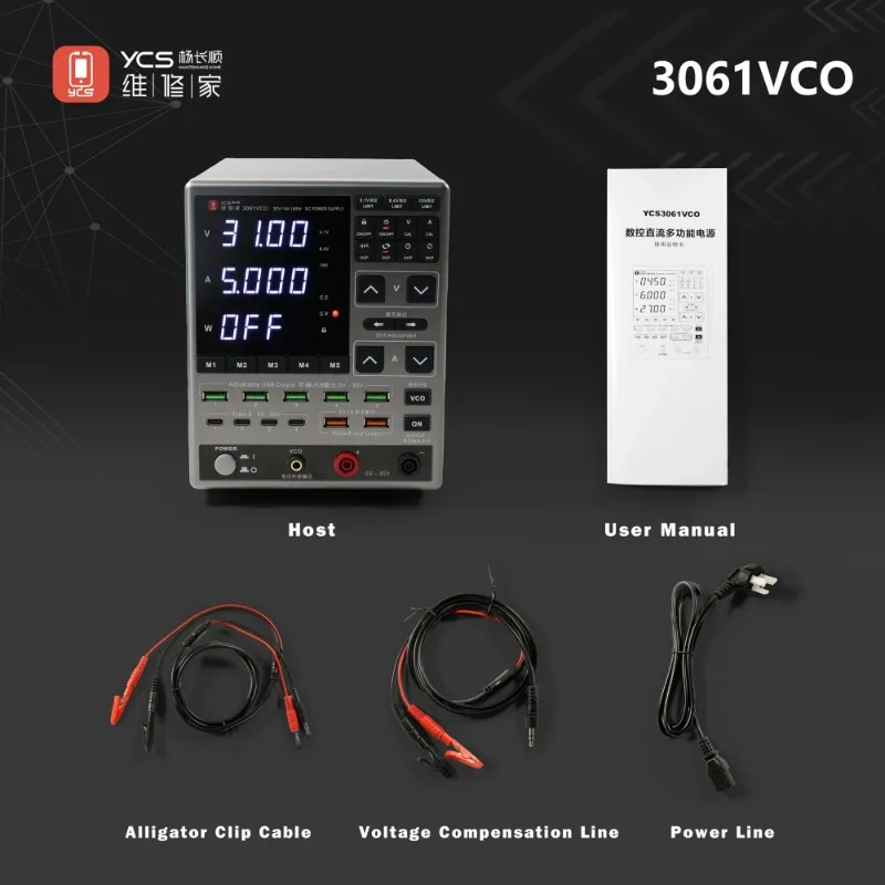 YCS 2025 Новейший регулируемый лабораторный источник питания 3061 VCO OCP DC с выходом 30В 6А, портами USB-A и Type-C для быстрой зарядки (art.: 3920dbf2dbe06) - 3920dbf2dbe06