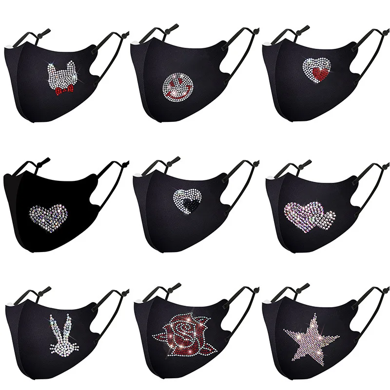 

New Hot Diamond Ice Silk Mask Fashion Colorful Rhinestones Dustproof Breathable Sunscreen Mask Flash Diamond Masks
