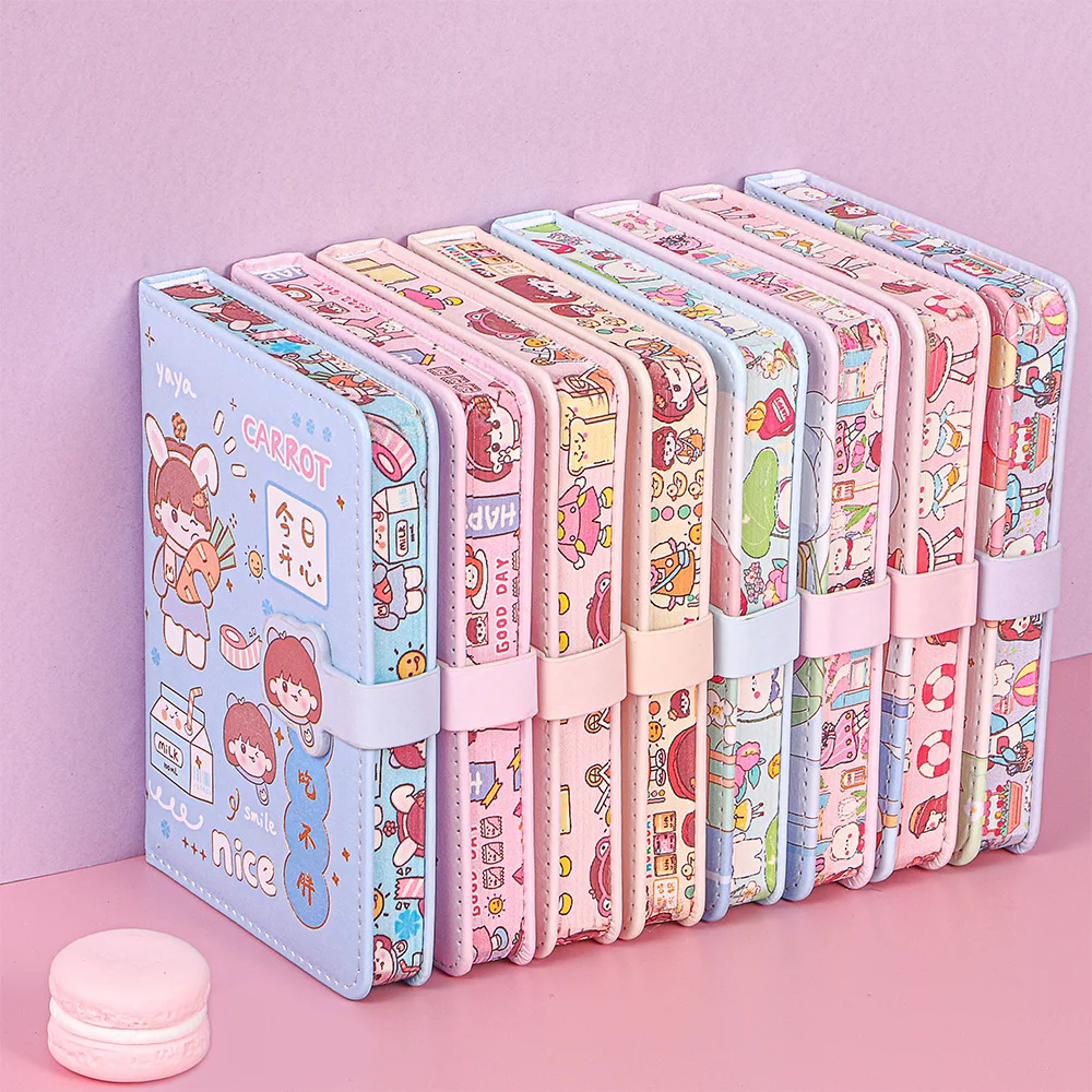 

Блокнот Kawaii 64k из мягкой кожи с золотым тиснением, милый блокнот с магнитной кнопкой и сердечками для девочек, школьные принадлежности, подарок на день детей