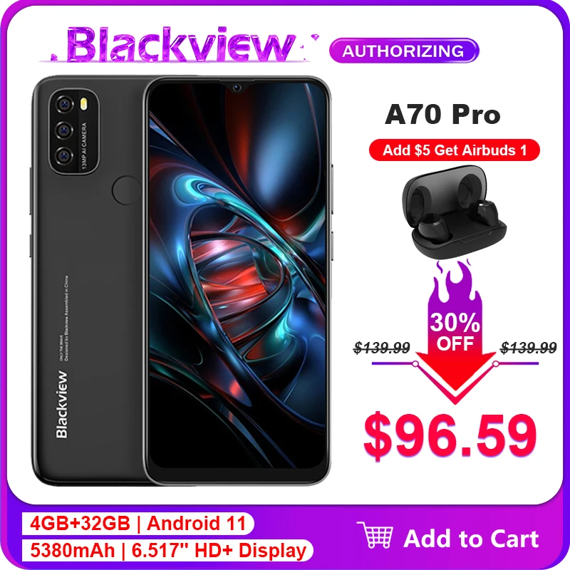 Смартфон Blackview A70 Pro 4 + 32 ГБ 5380 дюйма ядра Android 11 5 13 МП |