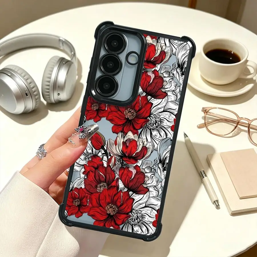 Фото Чехол для Samsung Galaxy S26 Ultra S24 S25 Edge S25Ultra S22 Ultra S23 S21 Plus S24Ultra S20 FE, чехол для телефона, красный цвет, магнолия №4