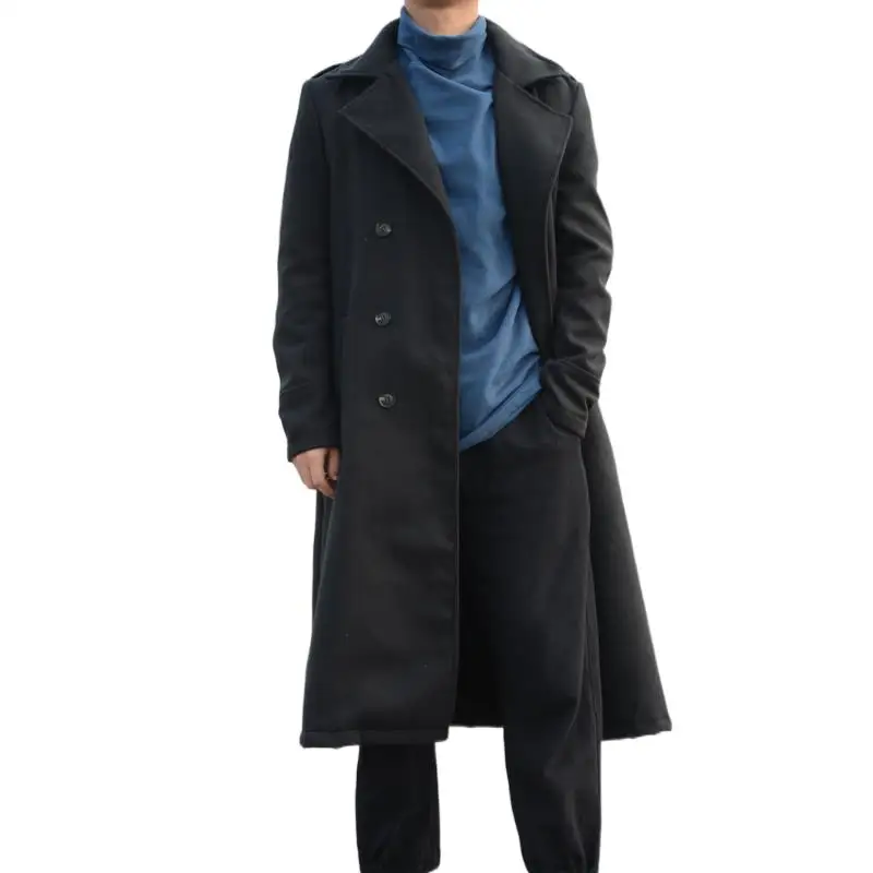 

Winter Retro Warm Wool Long Trench Casual Blends Coat Men Brown Coat Streetwear Trench Jacket Outerwear Blends Coat 2021