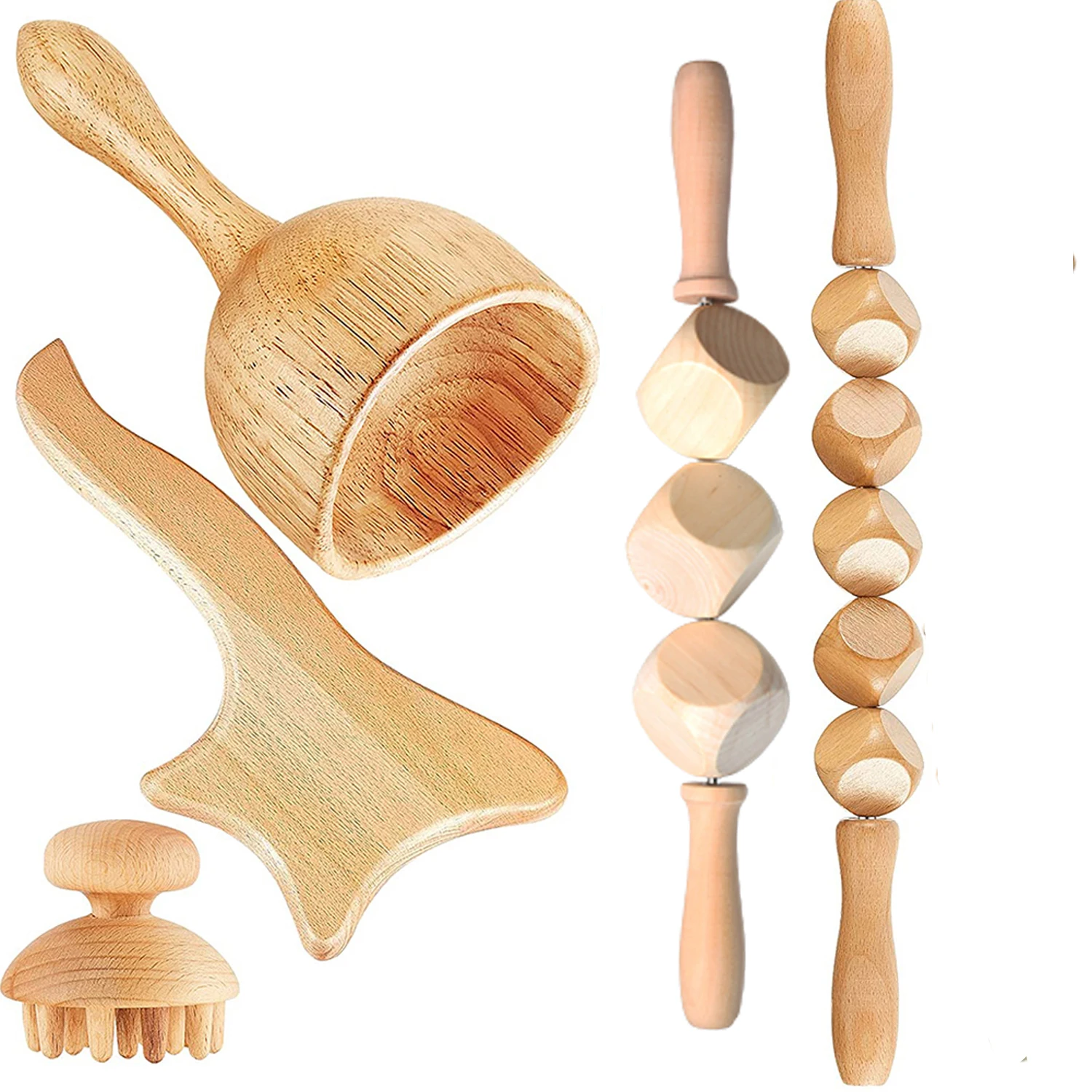 

1/5Pc Wood Therapy Scraping Guasha Tool Body Back Muscle Pain Relief Lymphatic Drainage Anticellulite Massage Roller Therapy Cup