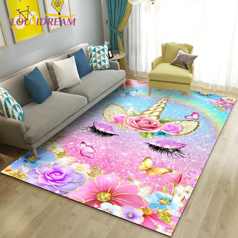 

3D Cartoon Cute Unicorn Area Rug,Carpet Rug for Living Room Bedroom Sofa Doormat Kitchen Decoration,Kid Play Non-slip Floor Mat