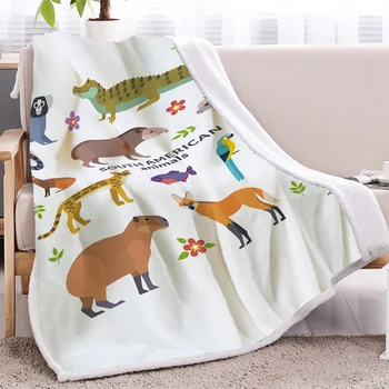 BlessLiving 3D Kawaii Cartoon Animal Pattern Sherpa Fleece Blanket Cute Fox Tiger Parrot Throw Blanket For Kid Bedroom Bed Decor 4