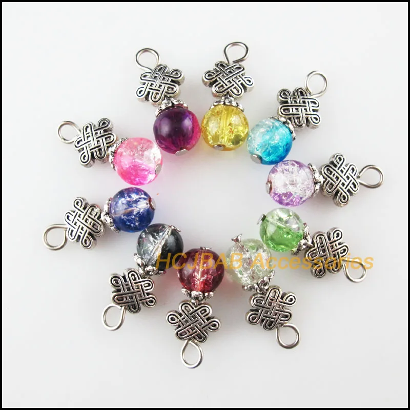 

Fashion New 20Pcs Tibetan Silver Plated Tone Chinese Knot Mixed Round Glass Beads Charms Pendants 10x20mm