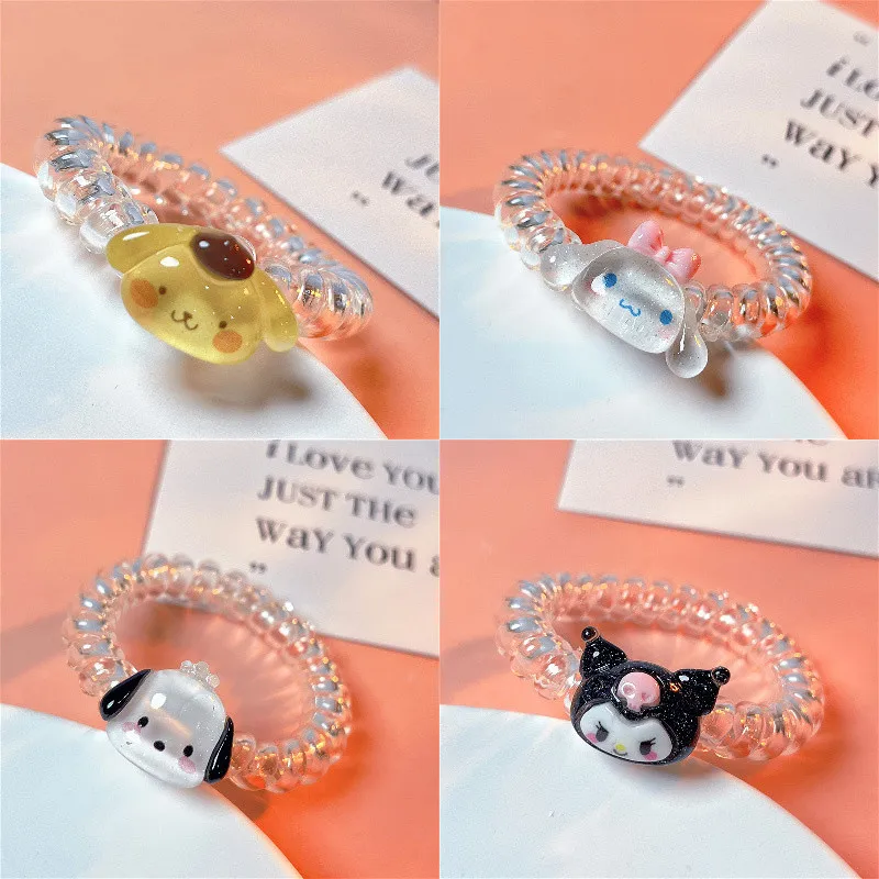 

Sanrio Girl Transparent Hair Rope Bracelet Kawaii Cinnamoroll Kuromi Cartoon Trend Children Hair Loop Hair Accessories Jewelry