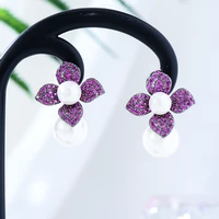 godki new luxury original design flower pearl earrings women wedding banquet daily anniversary jewelry accessories high quality