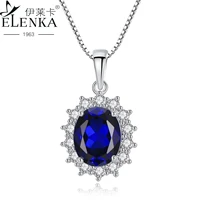 new sapphire solid 925 sterling silver zircon pendants necklaces for women blue crystal gemstone princess diana wedding jewelry