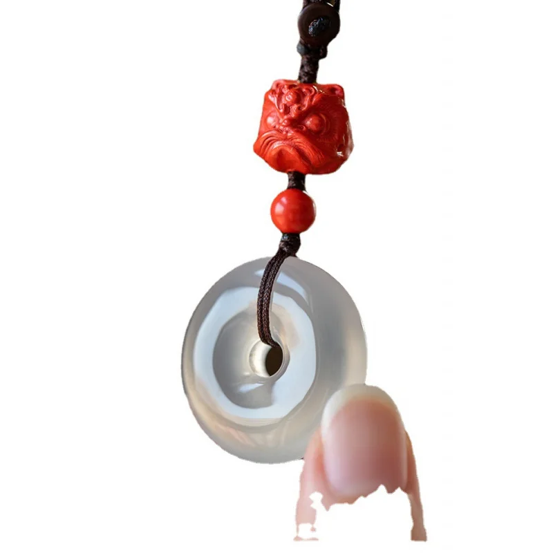 Натуральная киноварь лев автомобильный брелок для ключей кулон халцедон