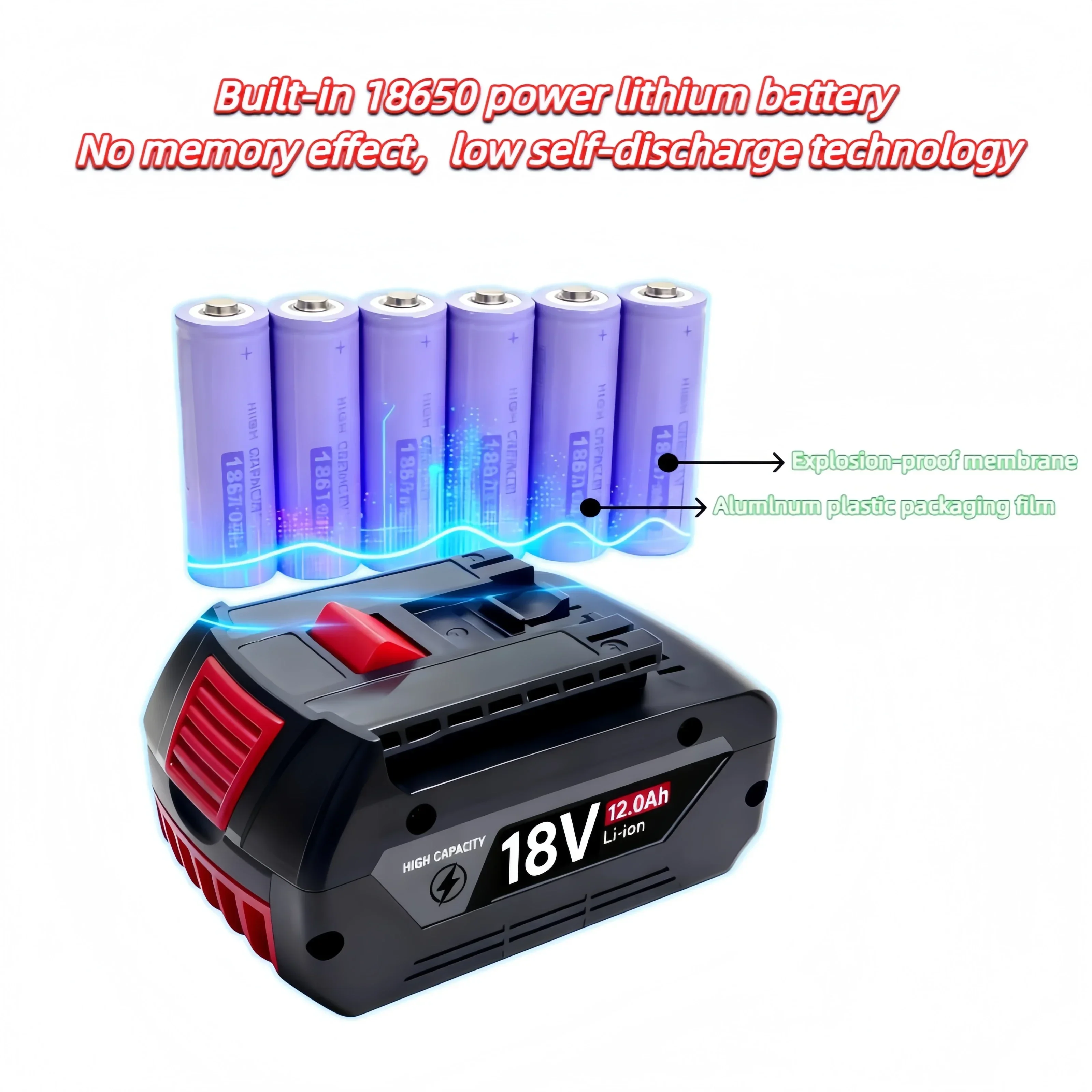 Фото  Аккумулятор 18В для Bosch VIEDAKES, увеличенное время работы, совместим с GBA18V4.0 ProCORE18V, ударный гайковерт, промышленный аккумулятор №4