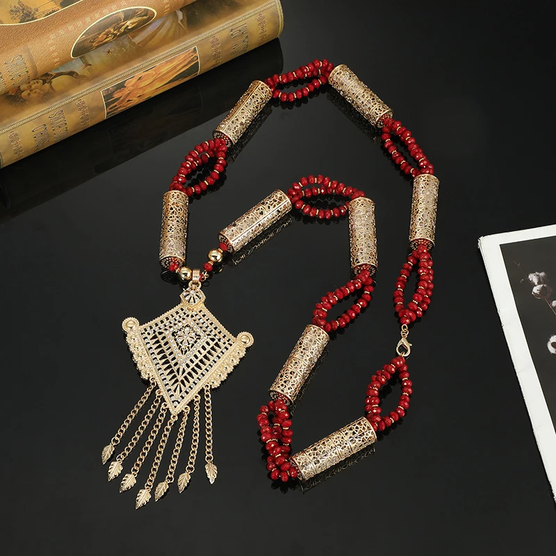 Moroccan Wedding Dress Long Necklace Hand Beaded Acrylic Necklace Ethnic Caftan Jewelery Body Chain for women Free Shipping