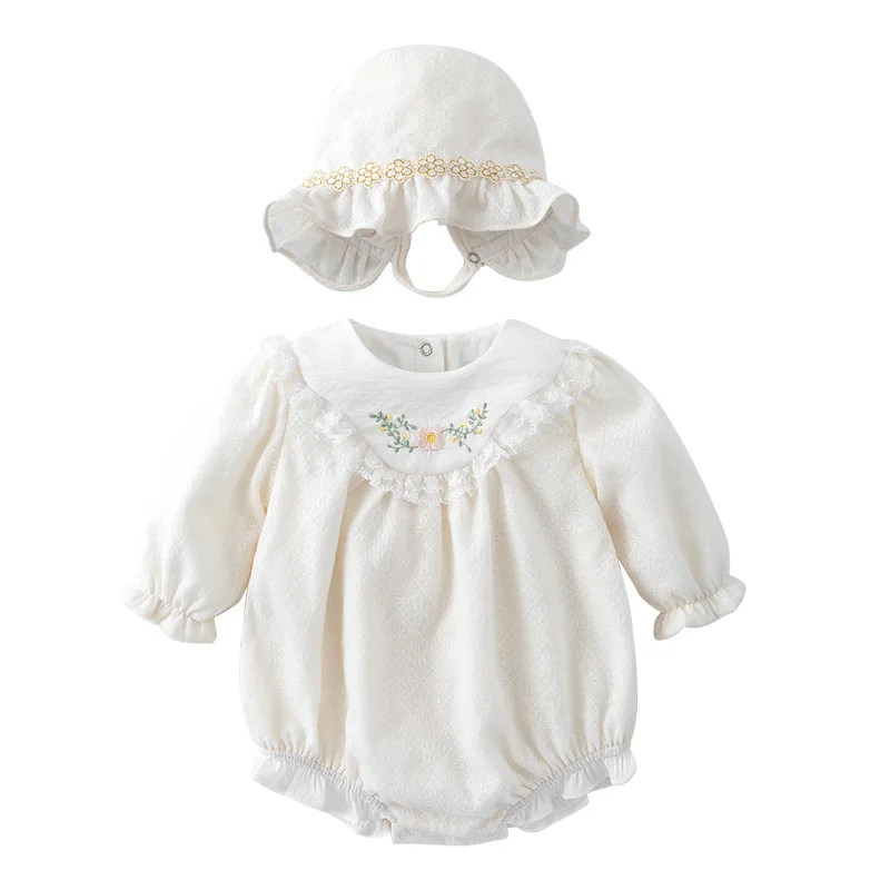 

Spring and Autumn Children's Clothing Baby Clothes Baby Girl One-Piece Embroidery Lace Kids Triangle Romper Infant Bodysuits