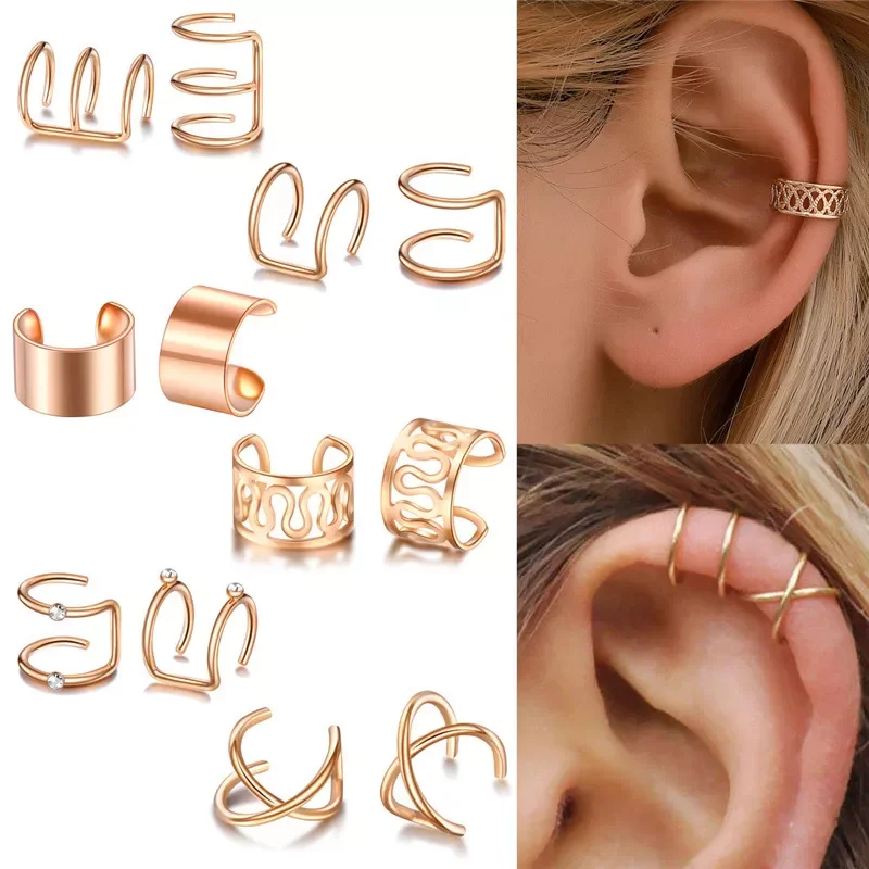 

New in Cuff Gold Leaves Non-Piercing Ear Clips Fake Cartilage Earring Jewelry For Women Men Wholesale gifts y2k hair accessories
