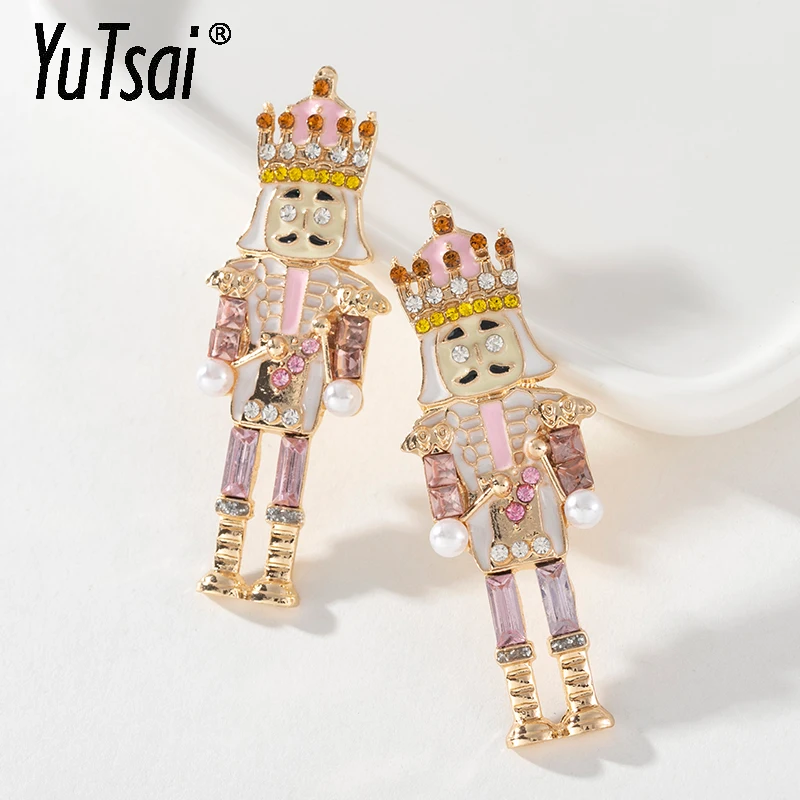 

YUTSAI Cute Nutcracker Soldiers Zircon Paint Alloy Stud Earrings Cartoon Character Earring for Women Jewelry Gifts YT964