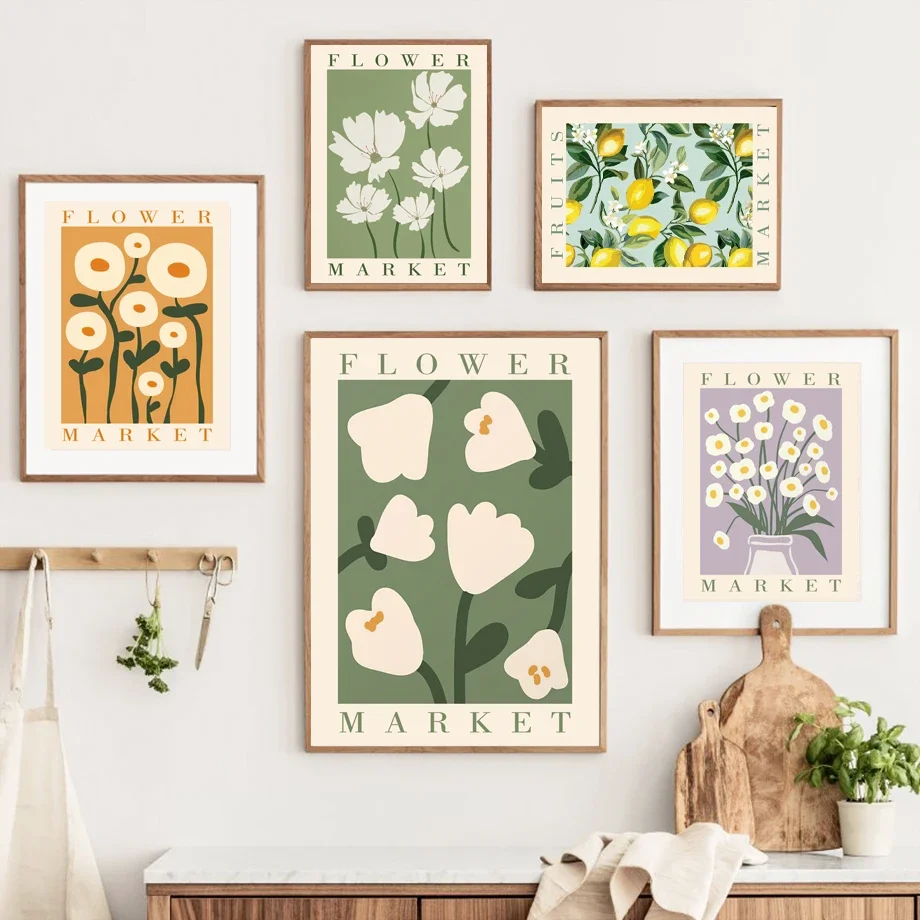 Абстрактный цветок Лимон Апельсин ваза винтажные фрукты настенная Картина на