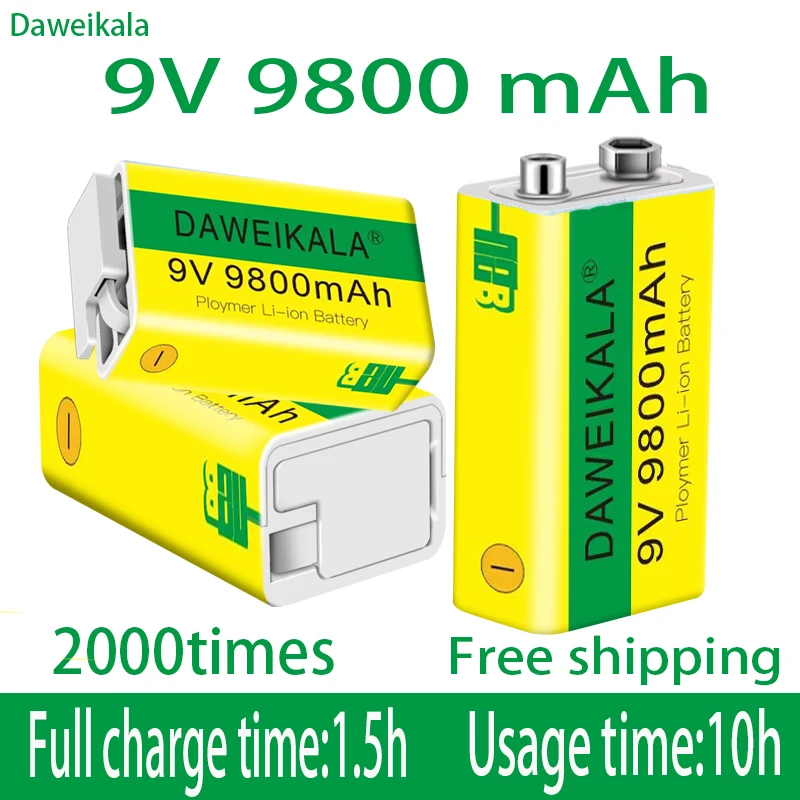 

Daweikala 9V 9800mAh Li-ion Rechargeable Battery Micro USB Batteries 9 V Lithium for Multimeter Microphone KTV Use With chargerM