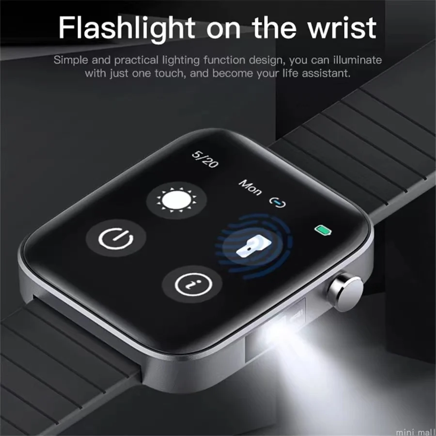 

LED Flashlight T68 Smart Watch Men Body Temperature Measure Heart Rate Blood Pressure Oxygen Bracelet Call Reminder Smart Watch