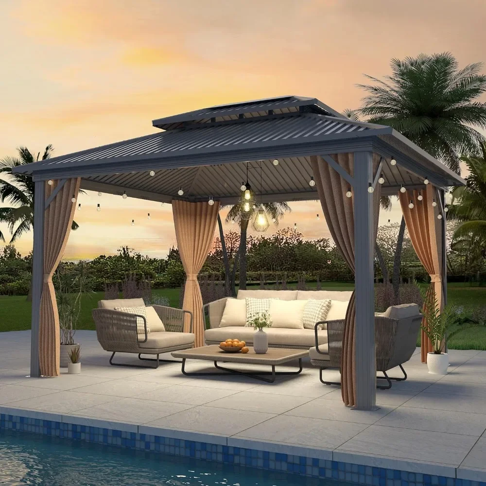 Укрытие Навес 10x12 футов шторы и сетка алюминиевая рама двойная крыша