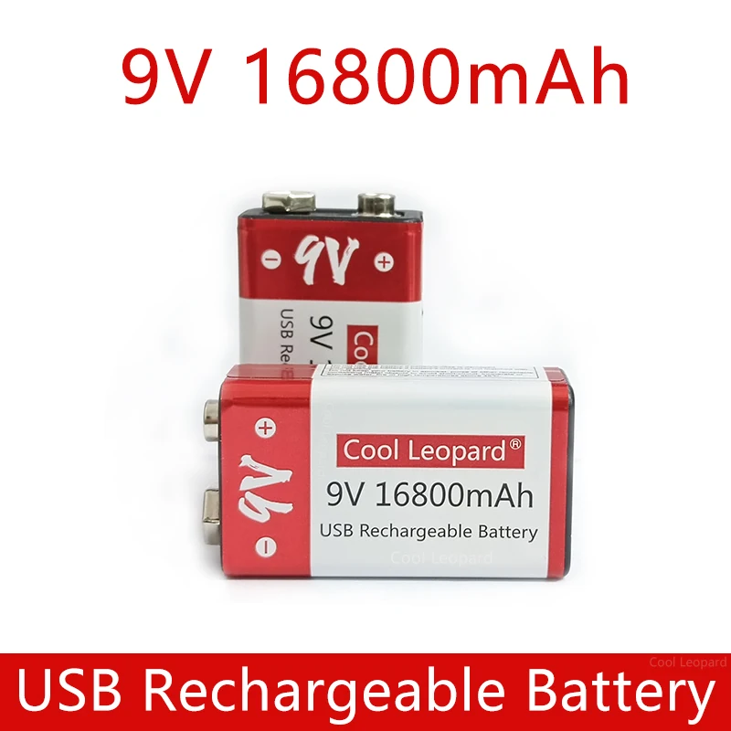 

2PCS High Capacity 9V Rechargeable Lithium Batteries for Smoke Alarms Multimeter Flashlights Metal Detector 16800mAh Battery