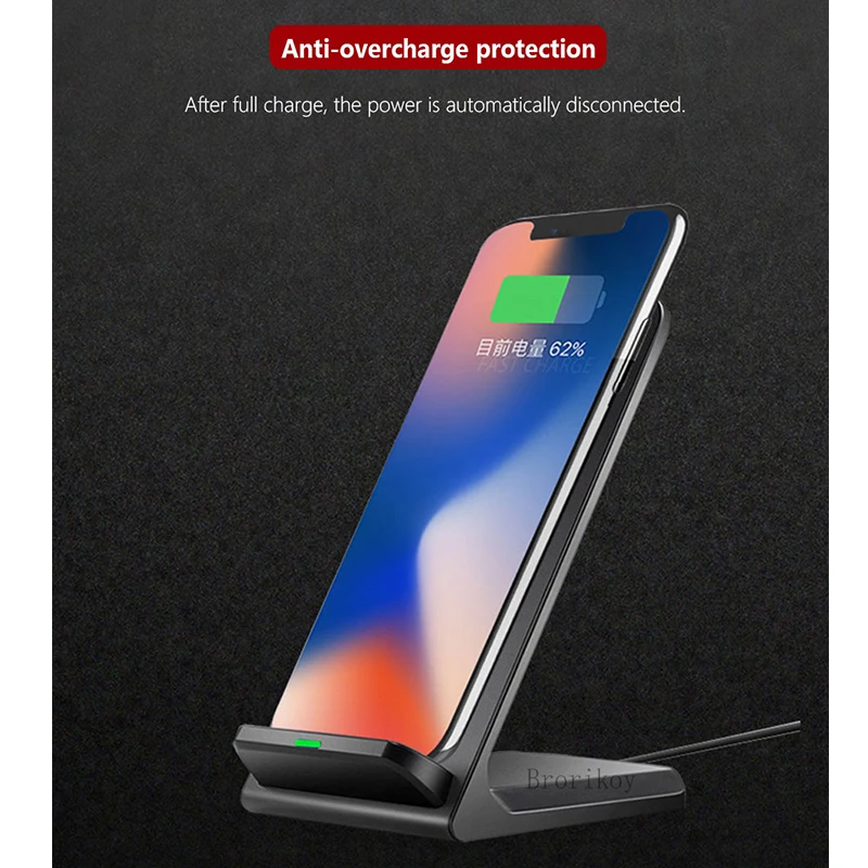 brorikoy 10w wireless charging stand holder qi induction charger for samsung s20 s10 note 9 8 for iphone 12 11 pro x xs max xr free global shipping