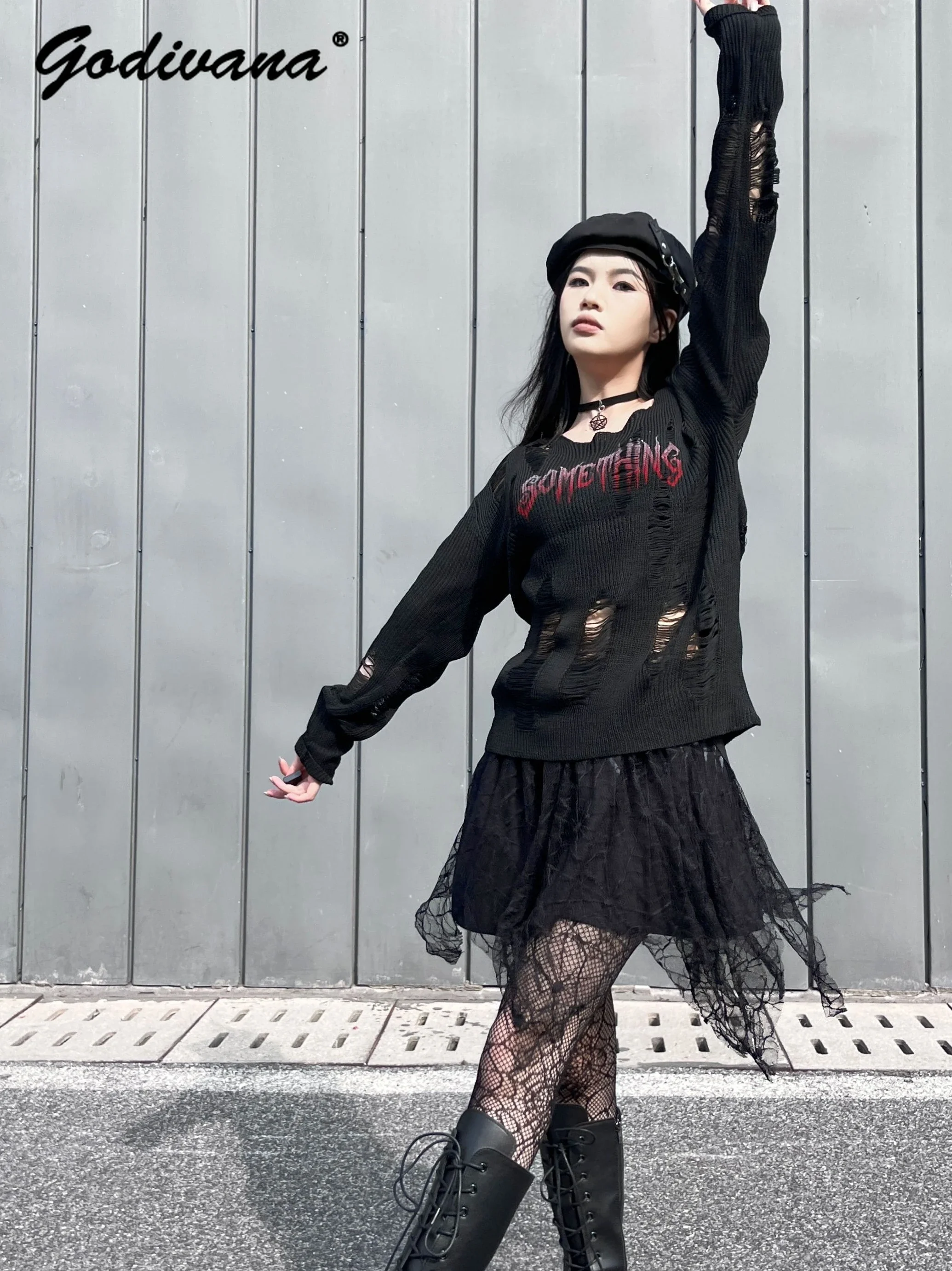 Оригинальный темный готический рок-весенний женский крутой рваный топ Subculture Y2K