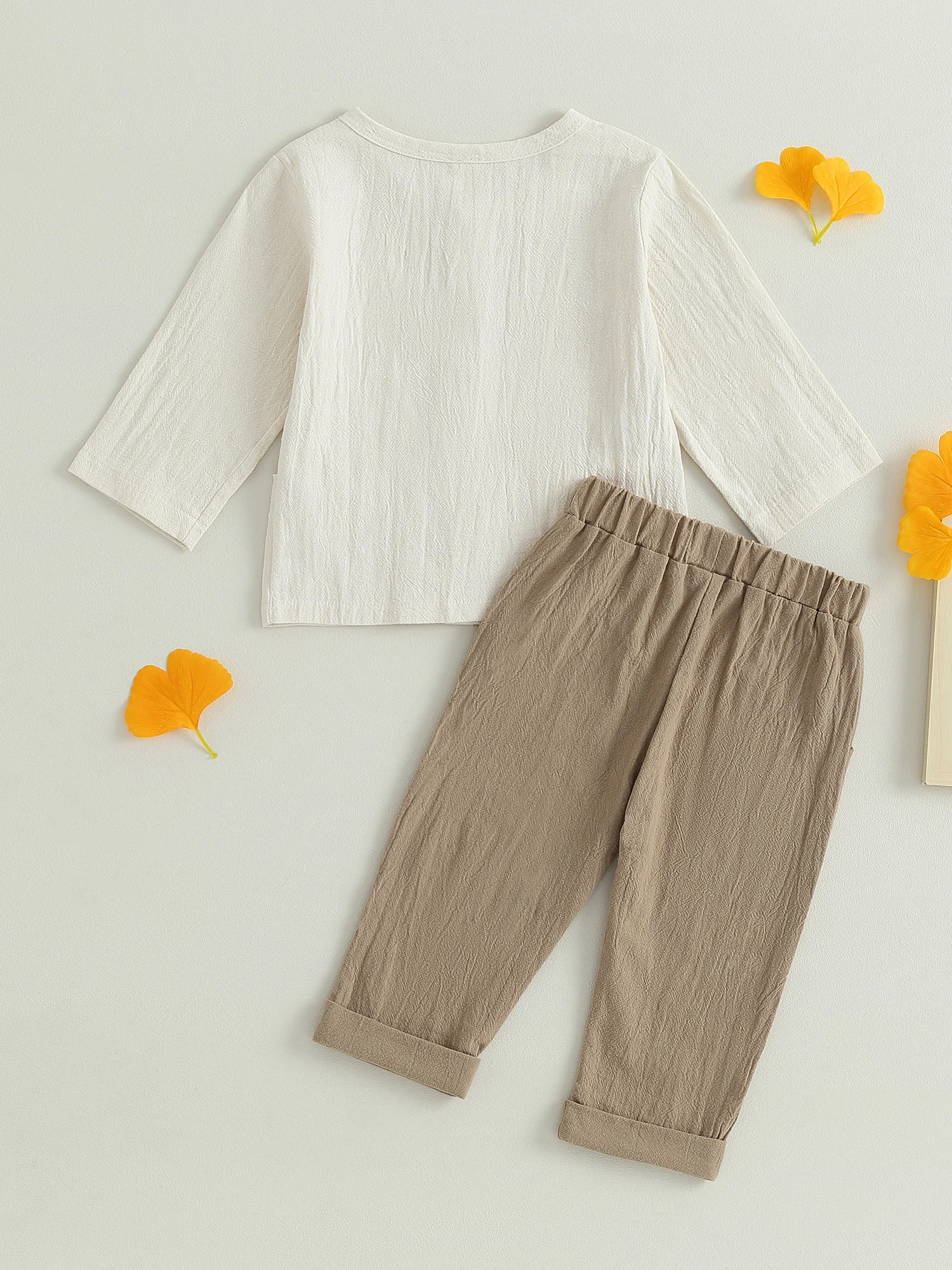 

Solid Color Crew Neck Button-Down Long Sleeve Tops and Elastic Waist Long Pants 2Pcs Clothes Set for Stylish Toddler Boys Fall