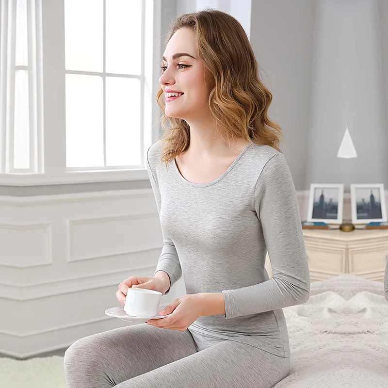 

Women Thermal Underwear Bottoming Shirt Solid Color T-shirt Thermal Top