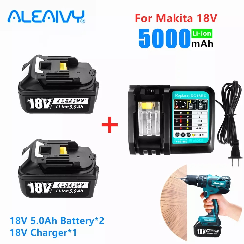 

2023New 18V 5.0Ah Rechargeable Battery Li-Ion Battery Replacement Power Tool Battery For MAKITA BL1850 BL1860 BL1830+3A Charger