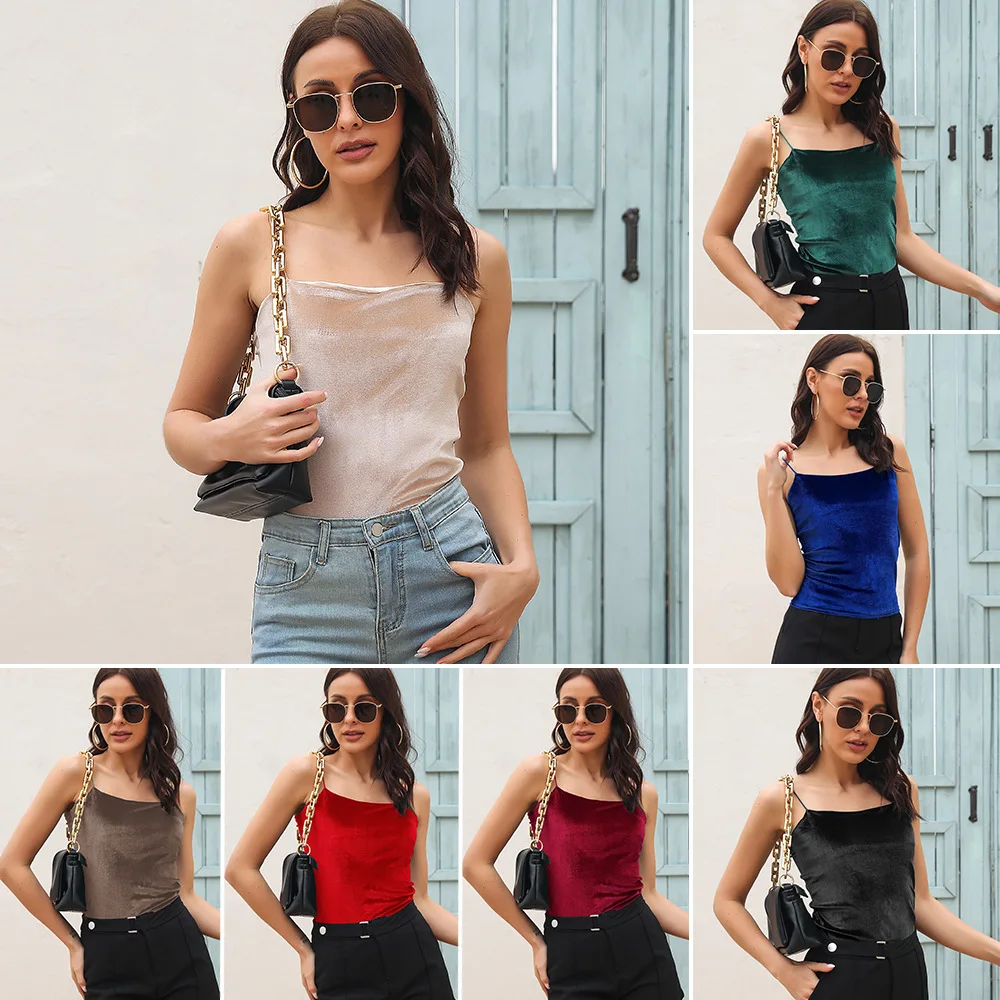 

Sexy Tank Top Vintage Velvet Halter Crop Tops Women Backless Camisole Fashion Casual Tube Top Female Sleeveless Cropped Vest