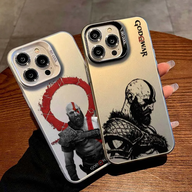 Фото Роскошный чехол G-God of War K-Kratos для iPhone 17 16 15 14 13 12 11 Pro Max Plus Mini, цветной серебристый чехол для телефона №2