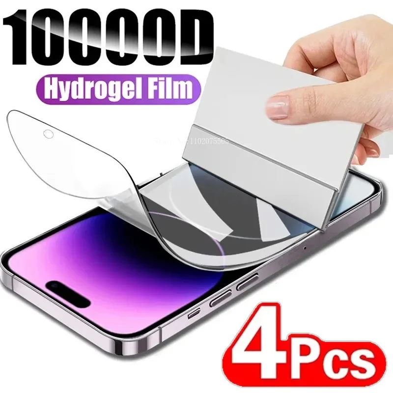 Film Hydrogel souple 13 12 Pro Max, 4 pièces, protecteur d'écran en Silicone TPU pour IPhone 14 11 XS XR X 7 8 15 Plus, Support de déverrouillage