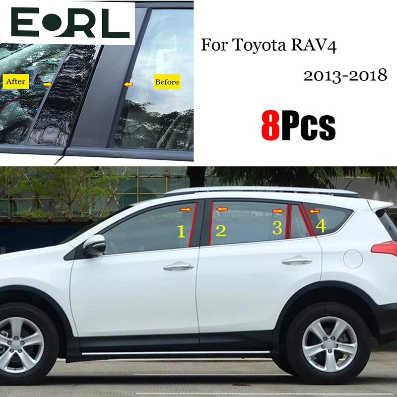 

New Hot 8PCS Polished Pillar Posts Fit For Toyota RAV4 2013 - 2018 Window Trim Cover BC Column Sticker Accessories