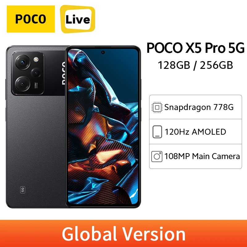 Глобальная версия POCO X5 Pro 5G 6 ГБ 128 ГБ / 8 ГБ 256 ГБ Snapdragon 778G Камера 108 Мп 120 Гц AMOLED 67 Вт Быстрая зарядка 5000 мАч
