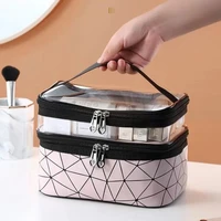 double layer cosmetic bag clear multifunction women make up case big capacity travel makeup organizer toiletry beauty storage