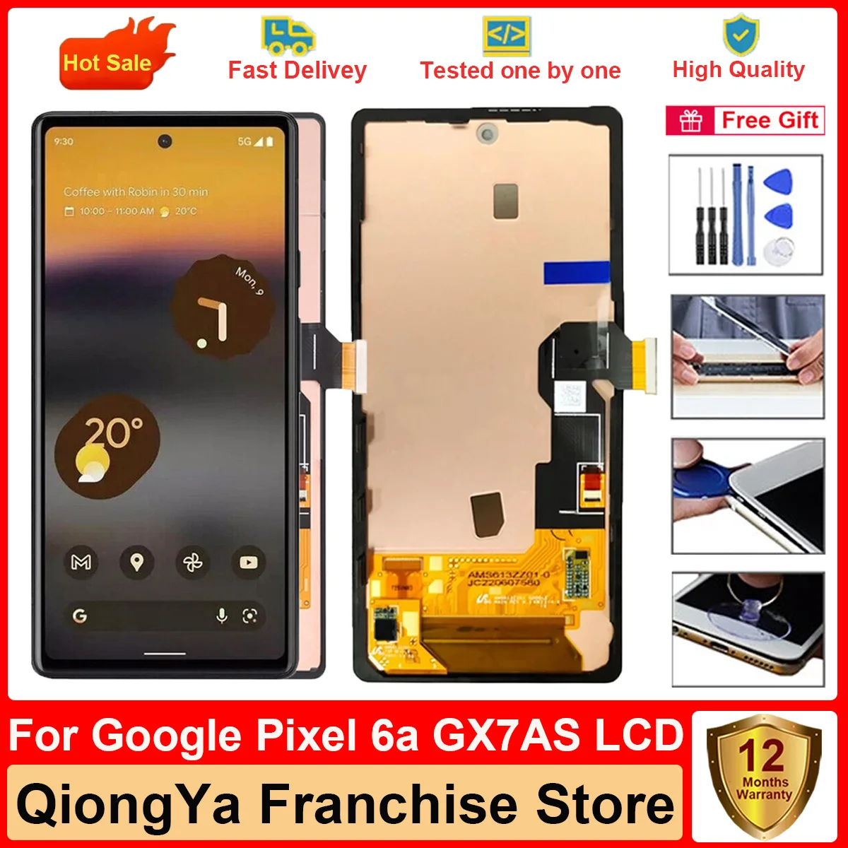 Протестированный 6 1-дюймовый оригинальный AMOLED-дисплей Pixel 6a для Google 6A GX7AS GB62Z G1AZG