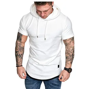 Imported 2022 New Men's Fashion Hooded Solid Color Short-Sleeved T-shirt Summer Casual Sports T Shirt Hoodies