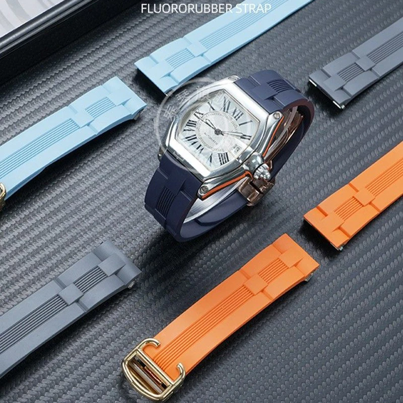 Фото Ремешок для часов Cartier Roadster Sports Car, быстросъемный, W6206018, из фторкаучука, 19 мм, новый браслет из фторкаучука №1