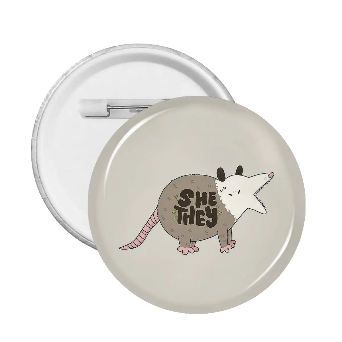 

Opossum Didelphinae Mouse Animal She They Pronouns Pin Customizable Badge Bag Badges Brooch Brooches Cute Pins Friends