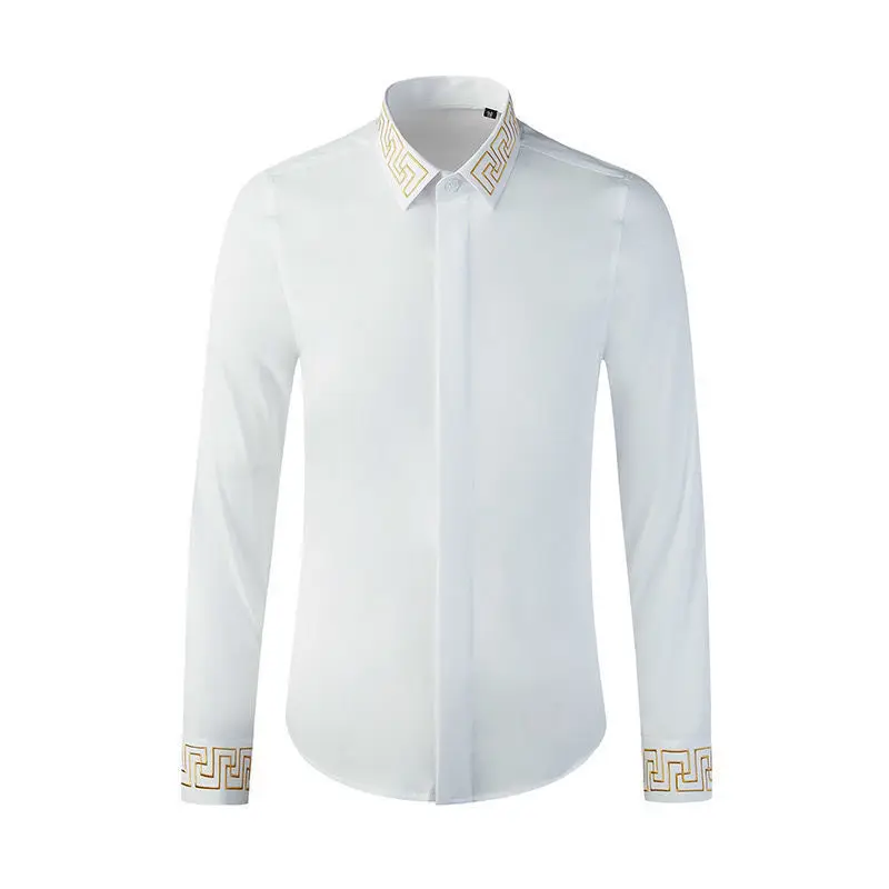 

2022 new men's long sleeve shirt spring and autumn tide brand collar cuff embroidery fashion personality shirt